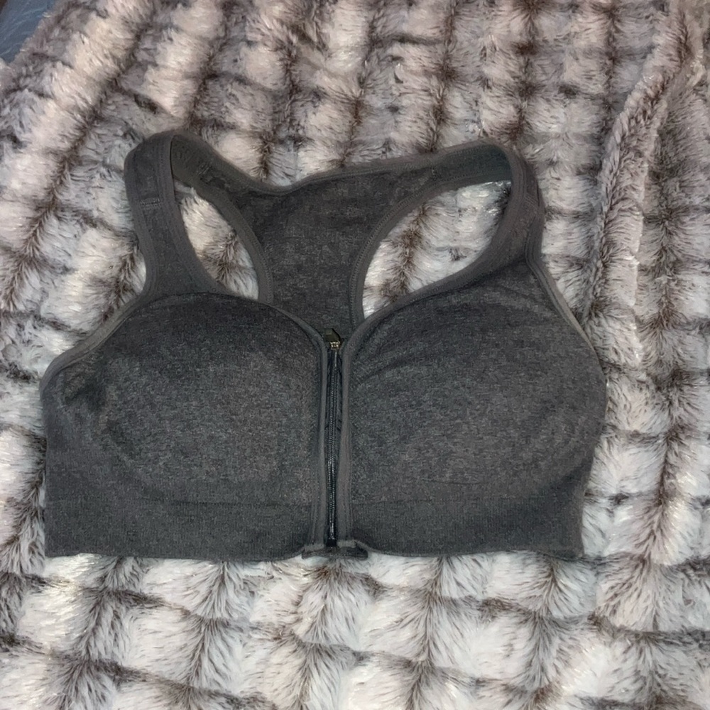 Jockey Sport Bra Zip up front Size Small Color Grey